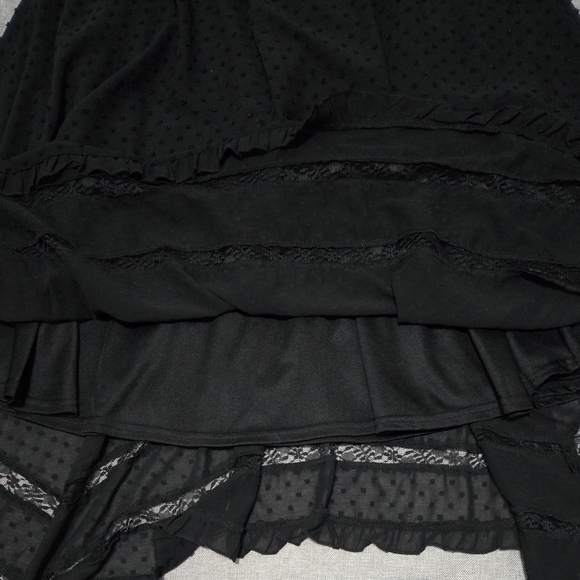 AQUA Black Midi Dress Swiss Dot Lace Inset Handkerchief Hem Tie Waist Small - Picture 14 of 15